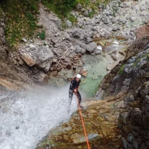 Predelica canyon 55m rappel inside Triglav National Park, Slovenia